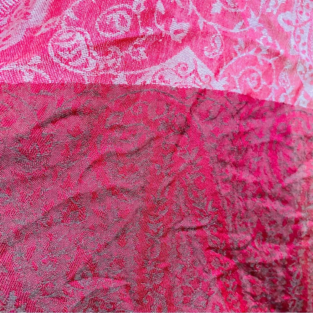 Pink 2 Tone Skinny Scarf Fringes Lightweight Summer Headwear Belt